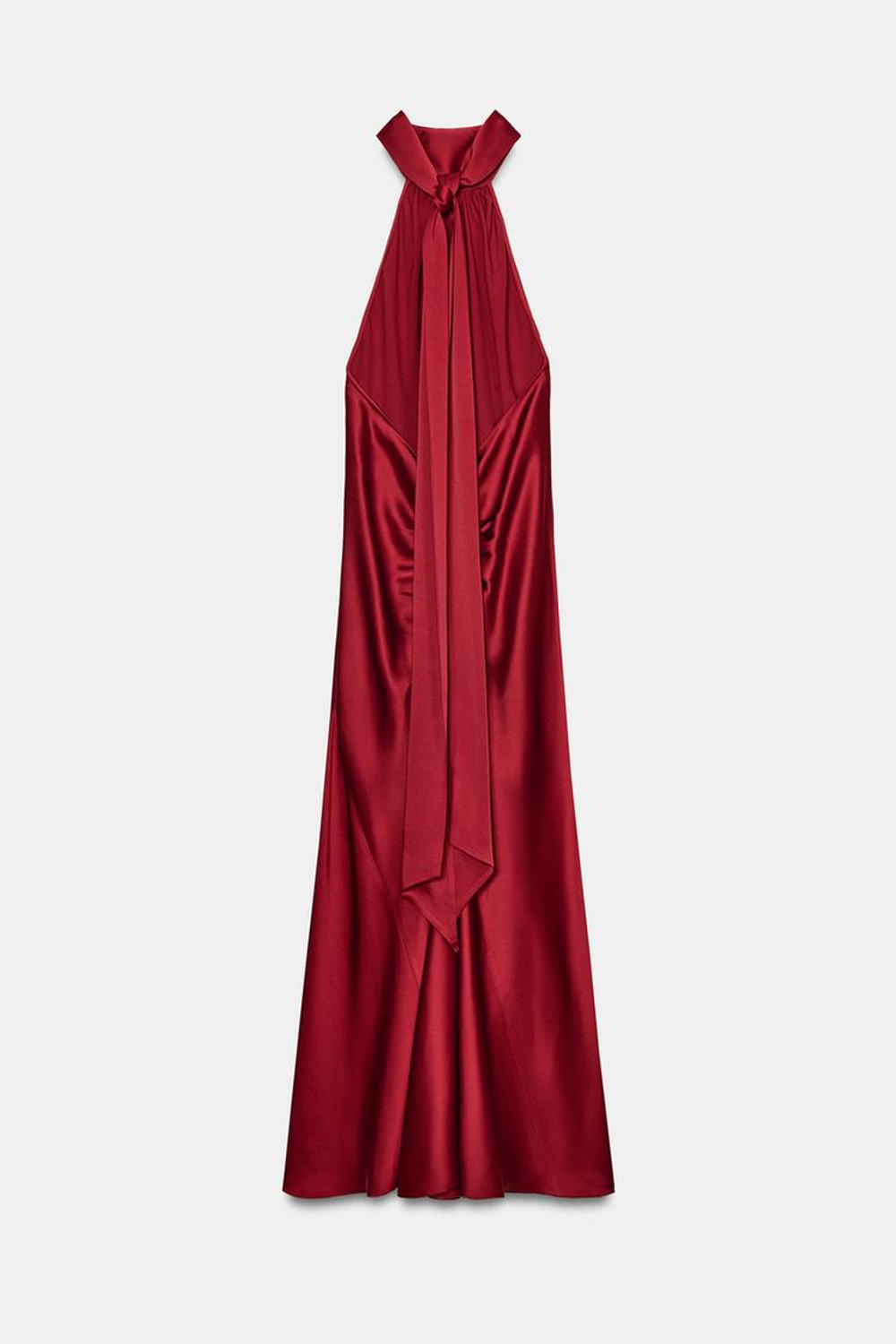 ZARA АТЛАСНОЕ ПЛАТЬЕ ХАЛТЕР — ZW COLLECTION, КРАСНЫЙ