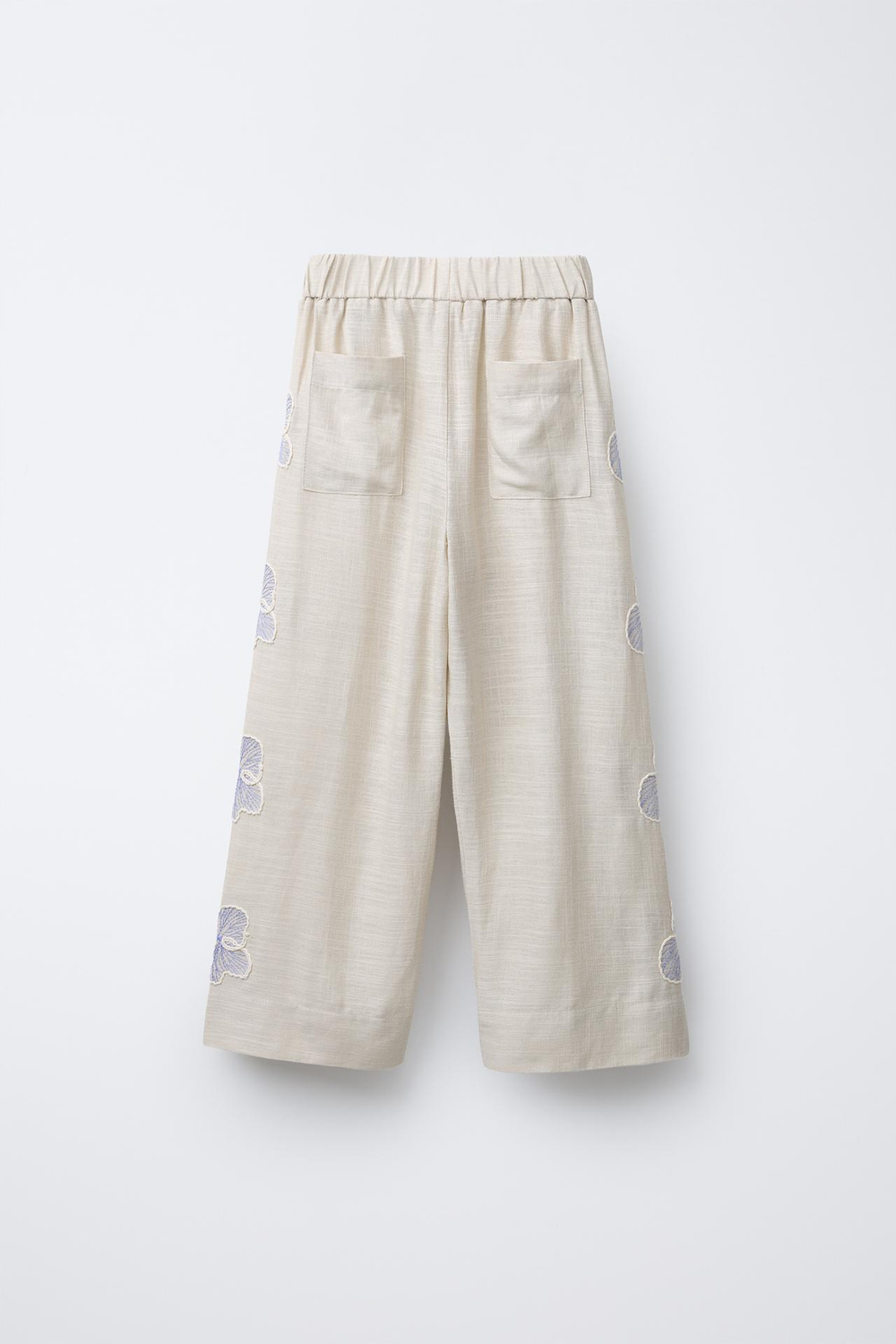 ZARA БРЮКИ ПРЯМОГО КРОЯ С ВЫШИВКОЙ, ПЕСОЧНЫЙ