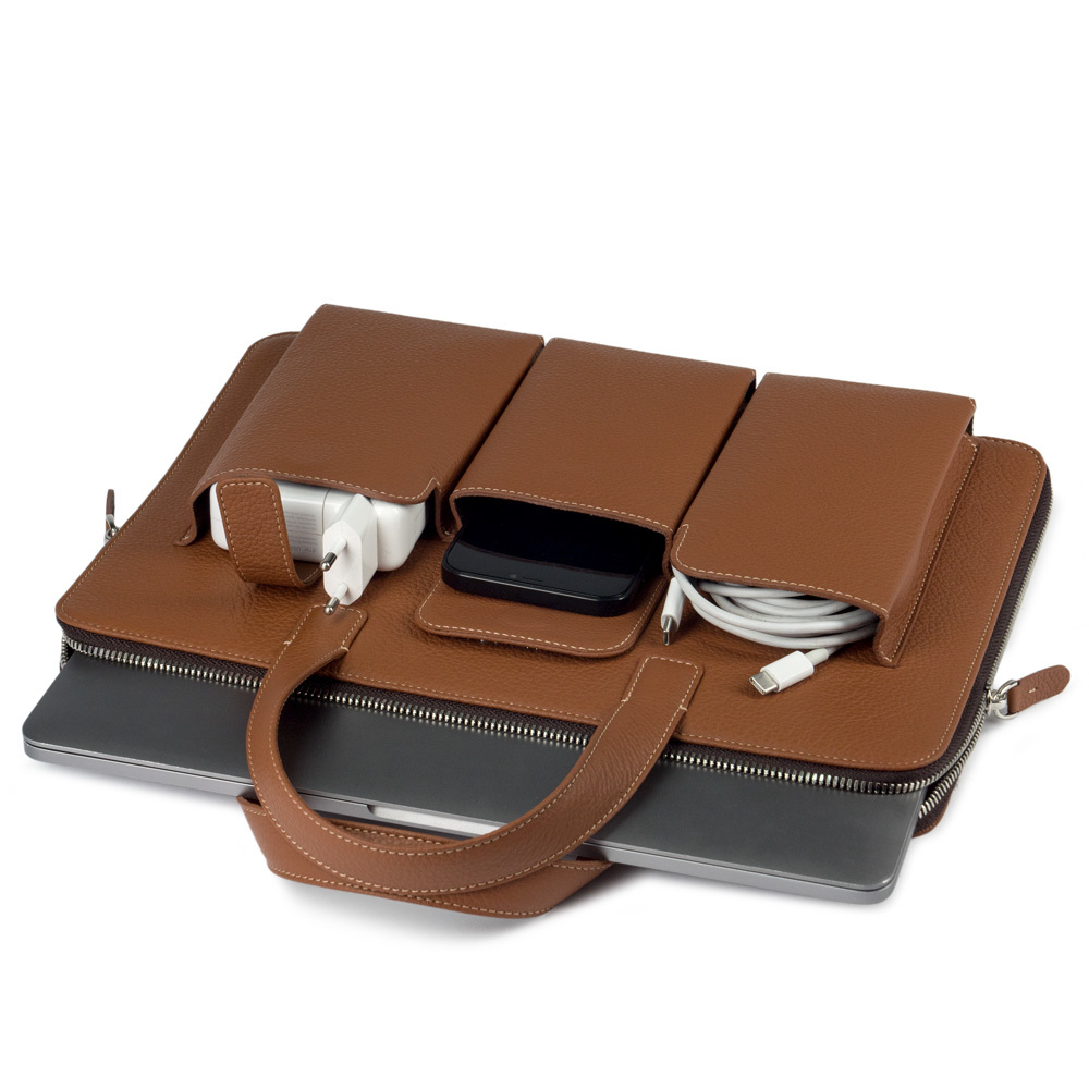 Сумка кожаная для MacBook Pro 13"-14" Bocage с карманами коричневого цвета