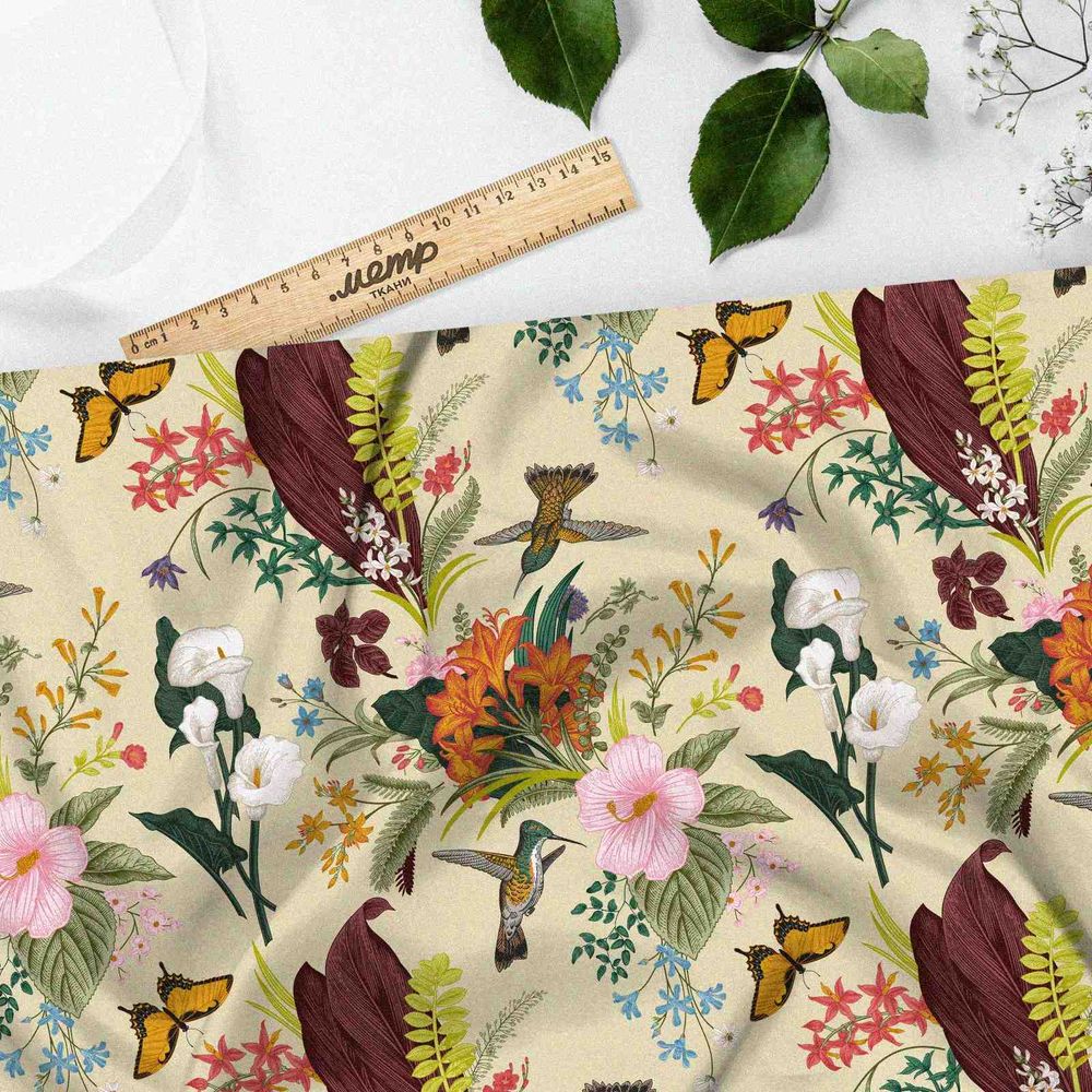 Ткань саржа колибри в цветах