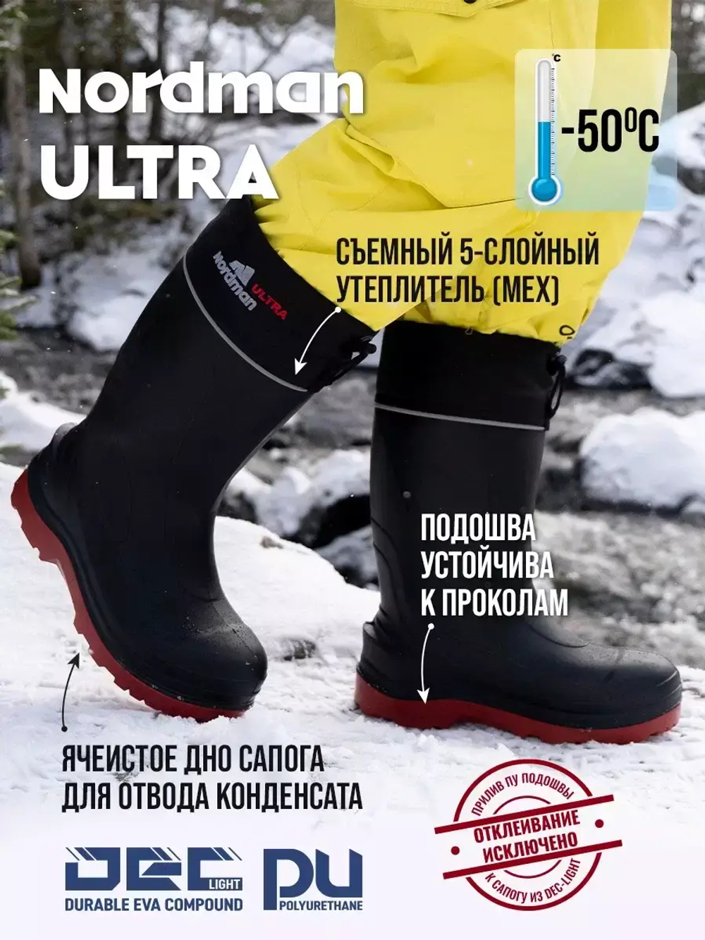 Сапоги Nordman Ultra с меховым вкладышем черные с красным