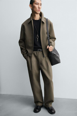 ZARA БРЮКИ BALLOON FIT С ЗАЩИПАМИ, ХАКИ