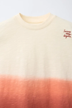 ZARА ФУТБОЛКА С ЭФФЕКТОМ DEEP DYED, КОРАЛЛОВЫЙ