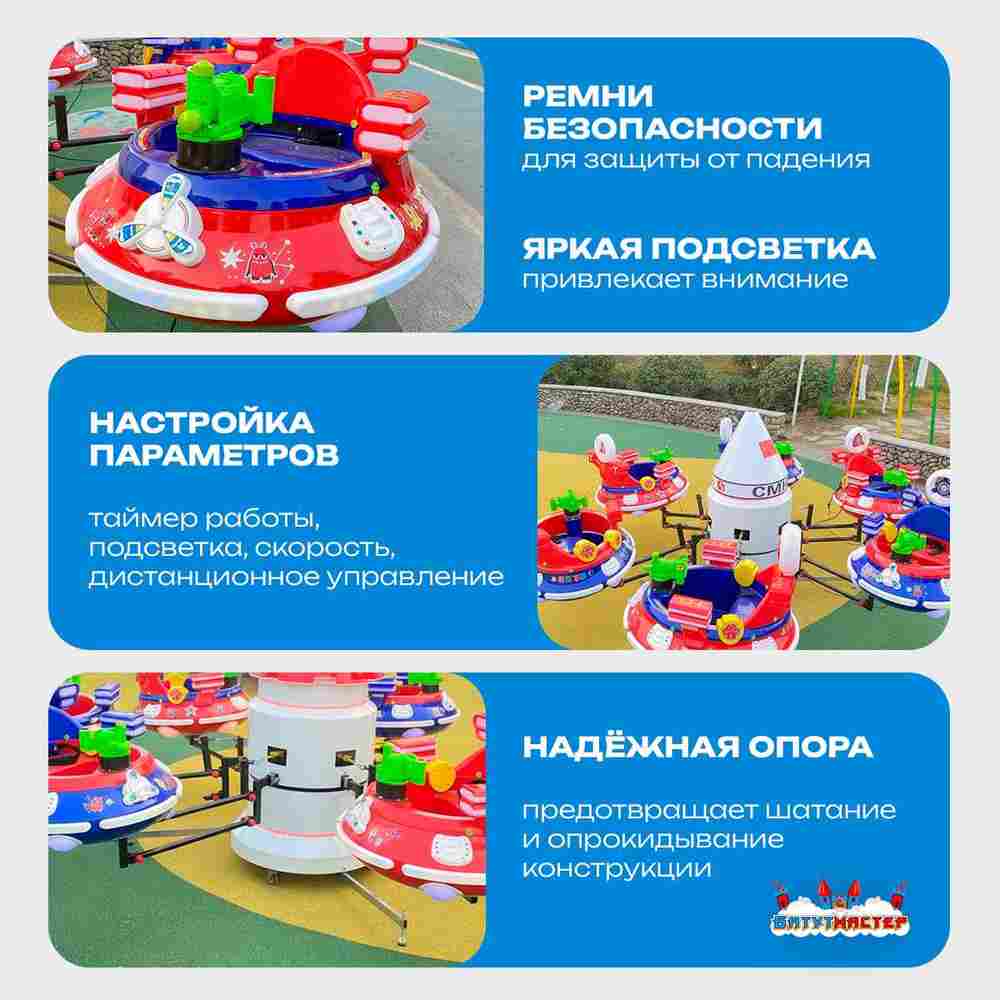 Электрическая Аттракцион карусель «Космическое приключение», 3,5×3,5×1,5 м