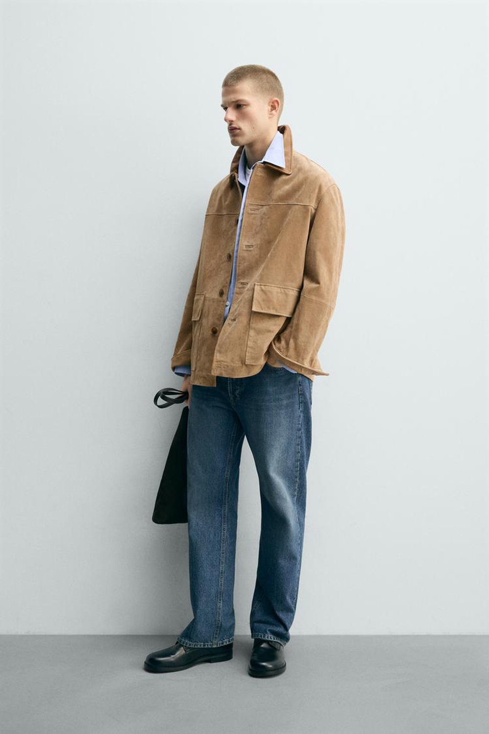 ZARA КУРТКА ИЗ ЗАМШИ С КОМБИНИРОВАННЫМ ВОРОТНИКОМ, РЫЖЕВАТО-КОРИЧНЕВЫЙ