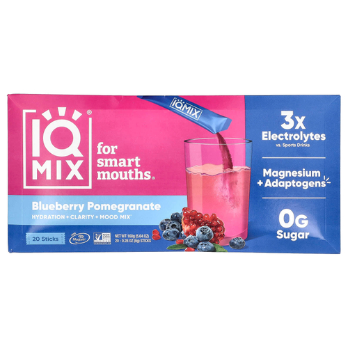 IQBAR, IQMIX®, смесь для увлажнения, чистоты и настроения, со вкусом голубики и граната, 20 стиков по 8 г (0,28 унции)