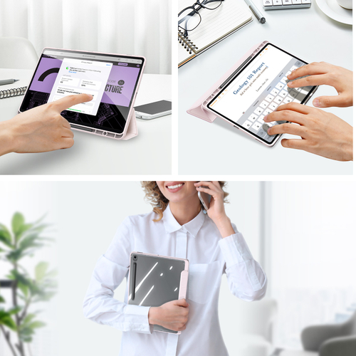 Чехол книжка розового цвета от Dux Ducis для Samsung Galaxy Tab S10 FE Plus, серия Toby Series Case, с функцией пробуждения и сна