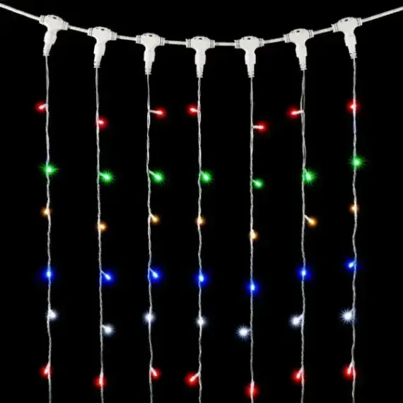Светодиодный занавес 2*2 м., 400 разноцветных LED ламп, мерцание, прозрачный провод ПВХ, LTC (PCL402BLW-10-2M)