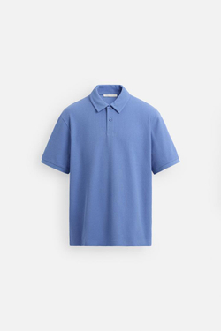 ZARA ПОЛО ИЗ РЕЛЬЕФНОЙ ТКАНИ, НЕБЕСНО-ГОЛУБОЙ
