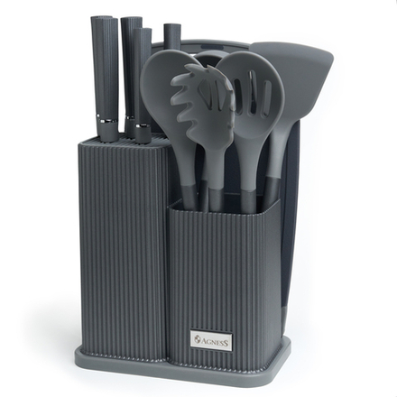 НАБОР AGNESS ИЗ 12ПР: 5 НОЖЕЙ,ДОСКА,ПОДСТАВКА,ПОЛОВНИК,ЛОЖКА,ЛОПАТКА,ШУМОВКА,ЛОЖКА ДЛЯ СПАГЕТТИ