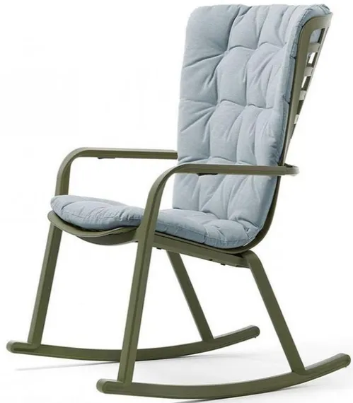Кресло-качалка Folio зеленое с голубой подушкой