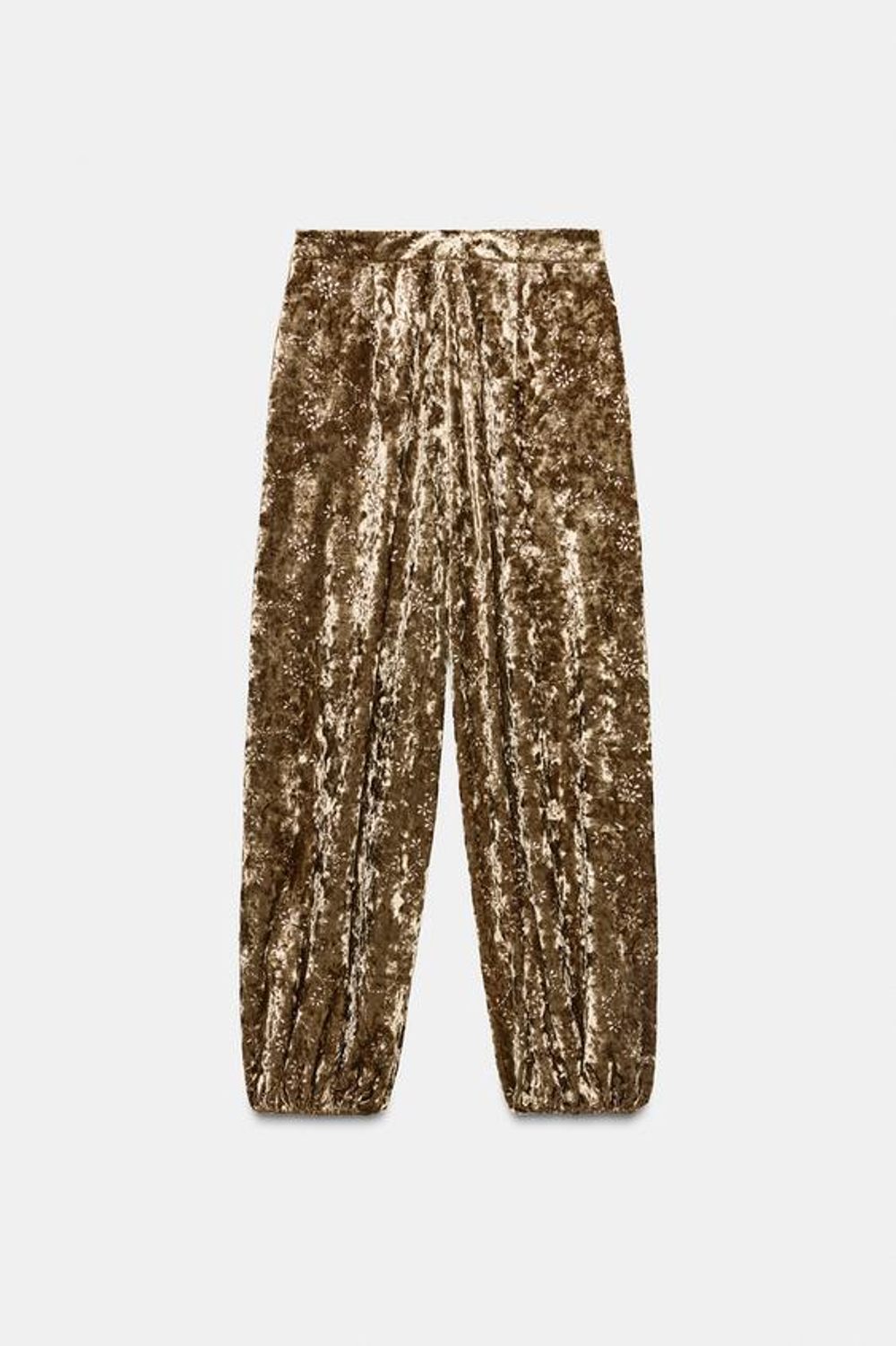 ZARA БРЮКИ-БАЛЛОНЫ ИЗ БАРХАТА С МЕТАЛЛИЗИРОВАННОЙ НИТЬЮ, ЗОЛОТИСТЫЙ