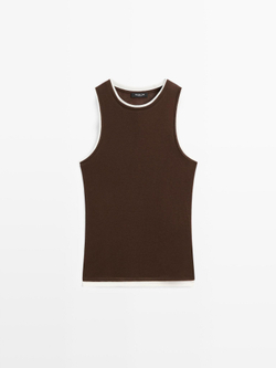 Massimo Dutti Футболка без рукавов с двойной окантовкой, коричневый