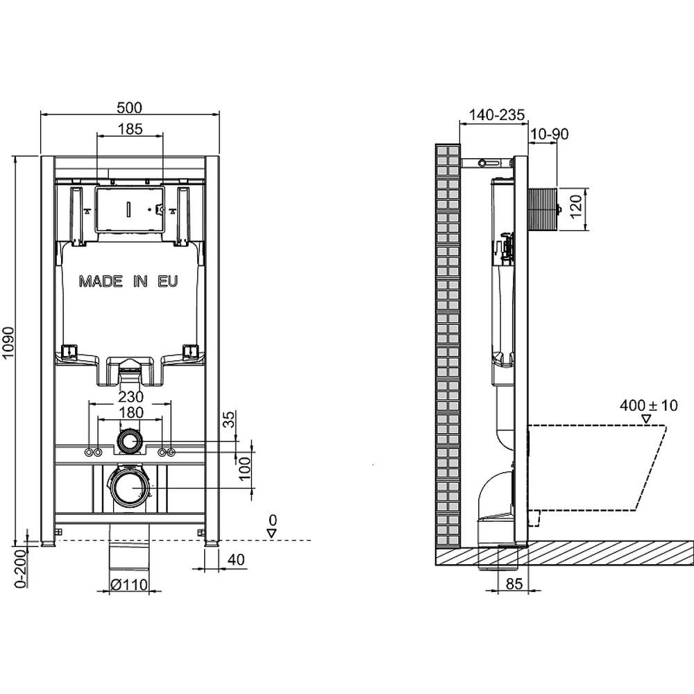 Комплект унитаза BelBagno Uno BB3105CHR/SC с сиденьем Микролифт и инсталляцией Jacob Delafon E29025-NF+E4316-CP с клавишей смыва Хром