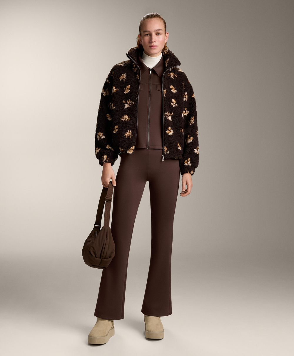 Oysho Куртка с эффектом неопрена в рубчик, коричневый