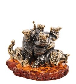 Народные промыслы AM-2814 Фигурка «Бегемот и слон друзья» (латунь, янтарь)