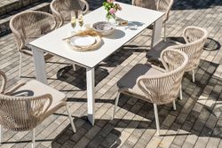 "Венето" обеденная группа на 6 персон со стульями "Милан", каркас белый, роуп бежевый