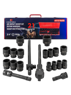 Набор инструментов ударных 21пр. 3/4''(12гр.) EVERFORCE EF-6212-9MPB
