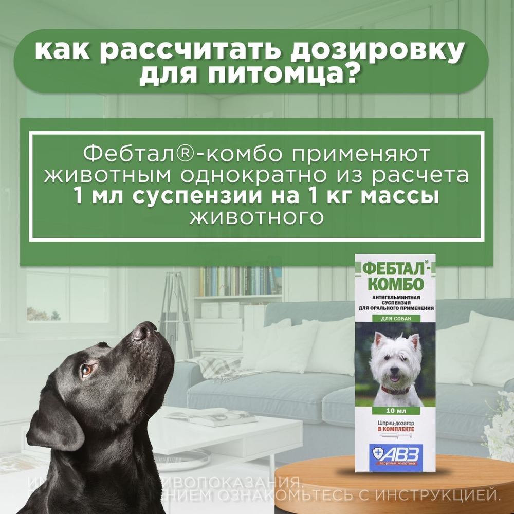Суспензия для лечения и профилактики глистов АВЗ Фебтал-комбо для собак, 10 мл