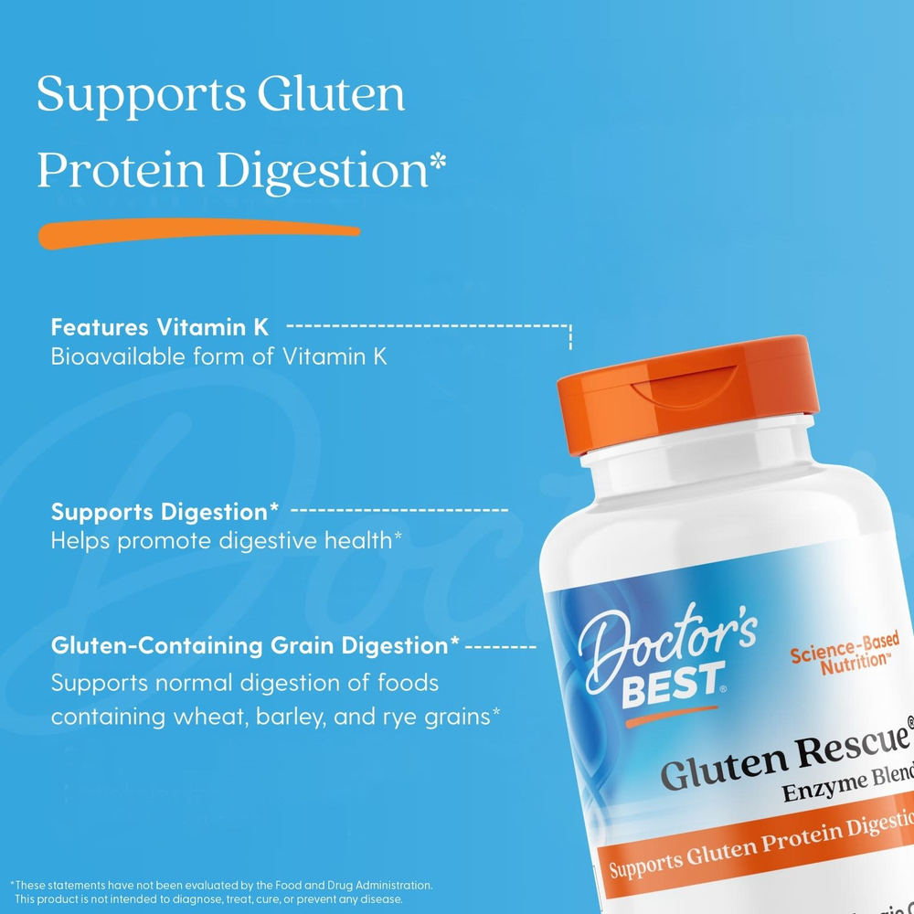 Doctor's Best, Gluten Rescue®, смесь ферментов для переваривания глютена, 60 растительных капсул