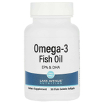 Lake Avenue Nutrition, рыбий жир с омега-3, 30 капсул из рыбьего желатина (1250 мг в 1 капсуле)