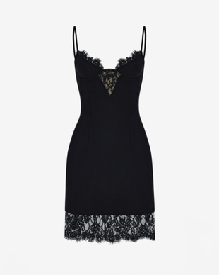 Платье мини из крепа и кружева