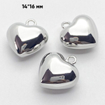 Подвеска Сердце, цвет серебро (родий), размер 14*16 мм, цена за 1 шт