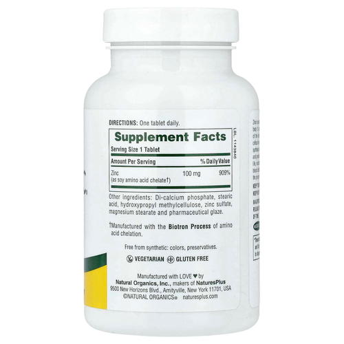 NaturesPlus, Mega Zinc®, длительное высвобождение, 100 мг, 90 таблеток