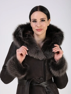 Дубленка зимняя натуральная с капюшоном длинная и теплая