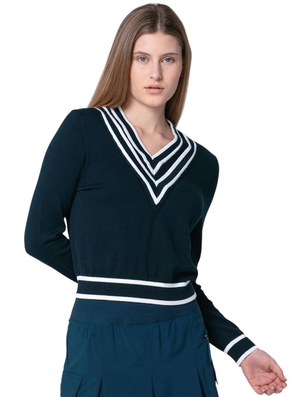 Женский теннисный джемпер Lucky in Love Victory V-Neck Sweater - white/midnight