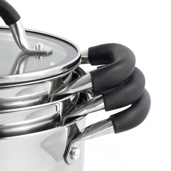 Набор кастрюль 6 предметов из нержавеющей стали Kamille KM 5752 (2,0 л; 2,7 л; 3,7 л) с силиконовыми вставками на ручках