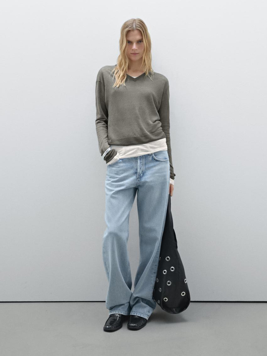 Massimo Dutti Свитер из 100% льняной ткани, свинцовый