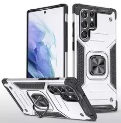 Противоударный чехол Strong Armour Case с кольцом для Samsung Galaxy S23 Ultra (Серебро)