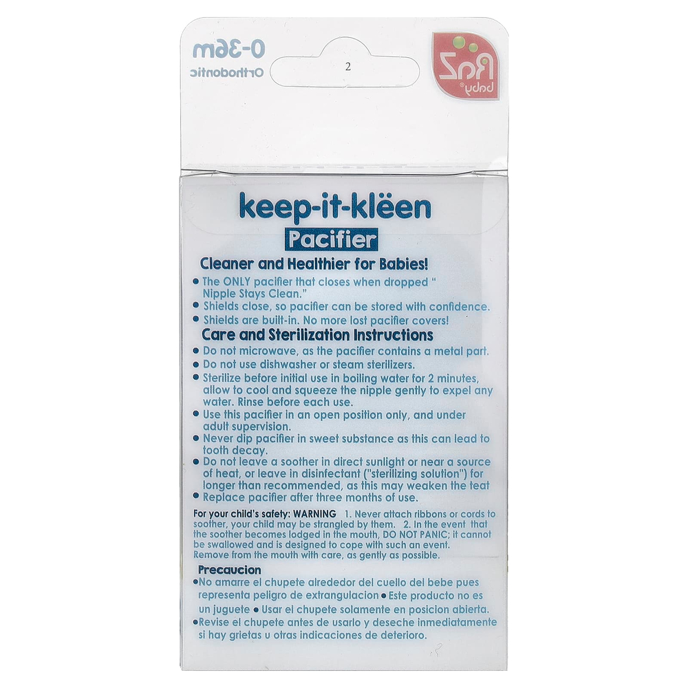 RaZbaby, Keep-It-Kleen, соска-пустышка, для детей 0–36 мес, синий и серый, 2 шт.
