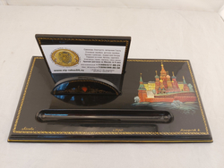 Визитница настольная с расписной  ручкой "Москва Златоглавая" худ. Макарычев