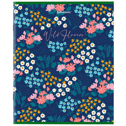 Тетрадь А5, 96 л., BRAUBERG, скоба, клетка, глянцевая ламинация, "Wild Flowers", 404429, 1шт