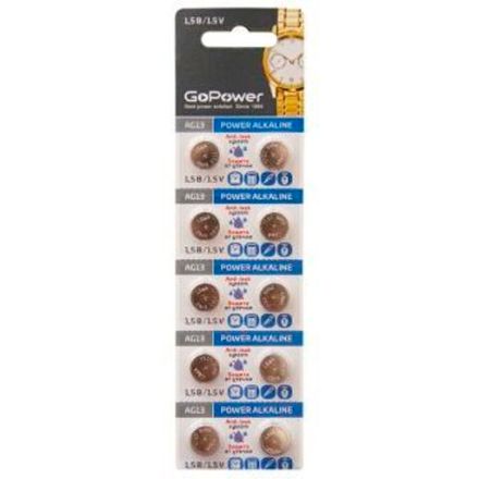 Батарейка GoPower G13/LR1154/LR44/357A/A76 BL10 Alkaline 1.5V (1/10/360)