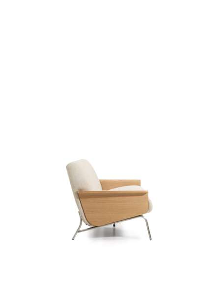 Трехместный диван Amsen, бежевый с подлокотниками из шпона дуба