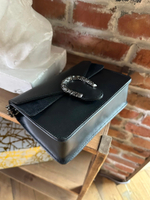 Женская черная маленькая сумочка из натуральной кожи на цепочке