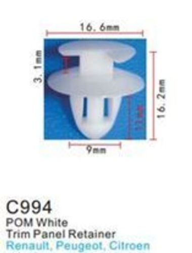 Клипса для крепления внутренней обшивки а/м Ниссан/ Пежо/ Рено пластиковая (100шт/уп.) Forsage клипса C0994(Nissan/Peugeot/Renault)