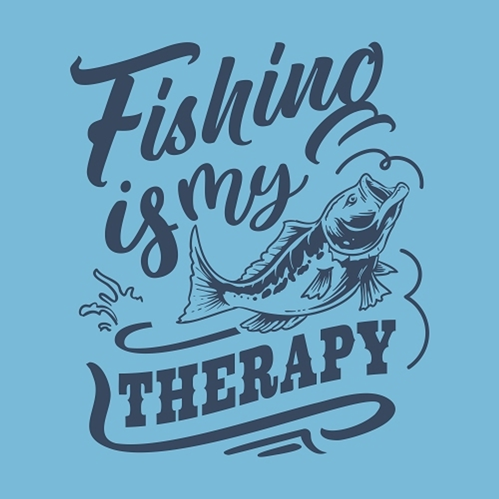принт Fishing is my therapy синий для голубой футболки