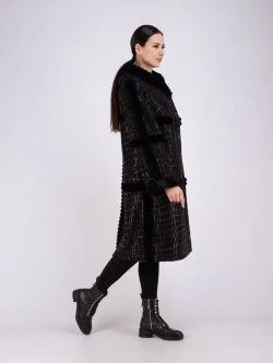 Дубленка женская натуральная длинная с капюшоном оверсайз