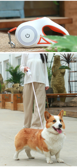 Поводок-рулетка Ipets для собак до 15кг со встроенным светодиодным фонариком и фиксатором длины, 5 м (оранжевый)