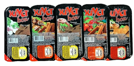 Сухарики ХРУСТ box "Телятина,аджика+соус Heinz горчичный" 0,080 кг, (можно по 1 шт.)