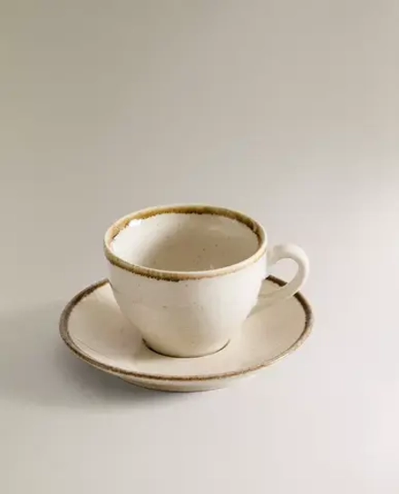 ZARA HOME ЧАЙНАЯ ЧАШКА ИЗ ФАРФОРА С ИСКУССТВЕННО СОСТАРЕННОЙ КАЙМОЙ, ЭКРЮ