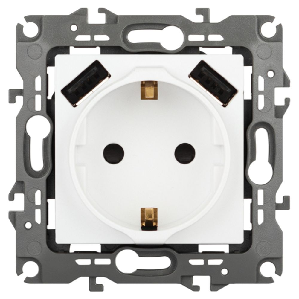 Розетка ЭРА Серия 12 12-4109-01М 2P+E 16A-250В штор. с 2xUSB 5В-3А белый матовый