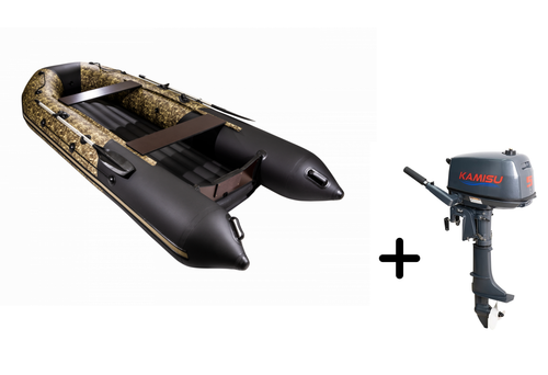 Таймень NX 3600 НДНД PRO Камуфляж Камыш/черный + KAMISU T 5 BMS (комплект лодка + мотор)