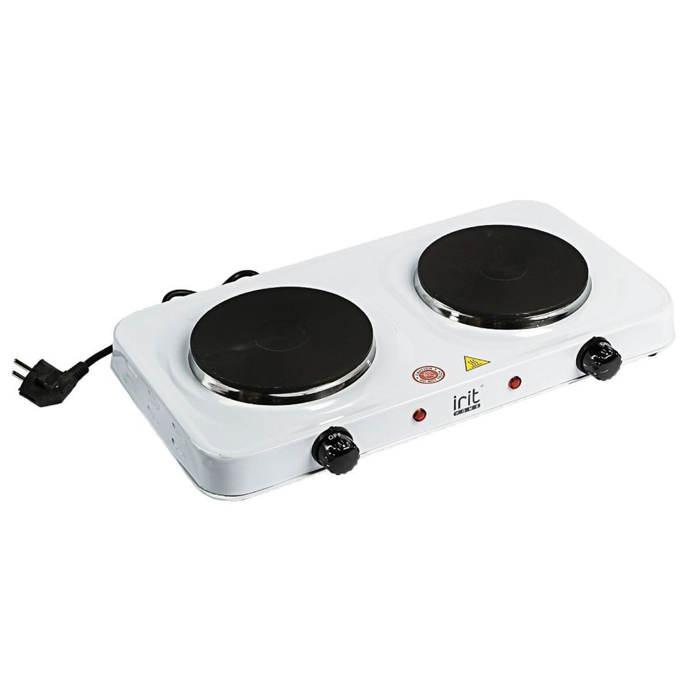 Плита электрическая Irit, IR-8008, 2000 Вт, 2 конф, диск, эмаль, механ, пер повор, бел