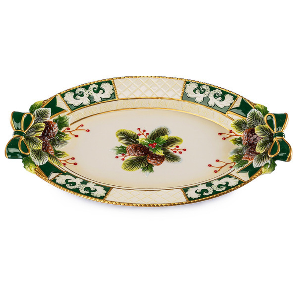 Блюдо овальное 44 см Зачарованный лес зеленое Lamart