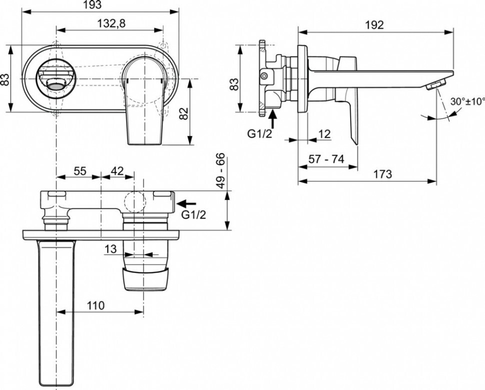 TESI Встраиваемый смеситель для умывальника, комплект №2 (внешняя часть) A6578AA